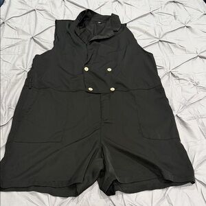Black Sleeveless Romper with Gold Buttons